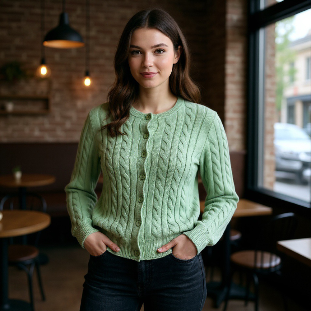 Isabell Werth Damen Cardigan Zopf grün