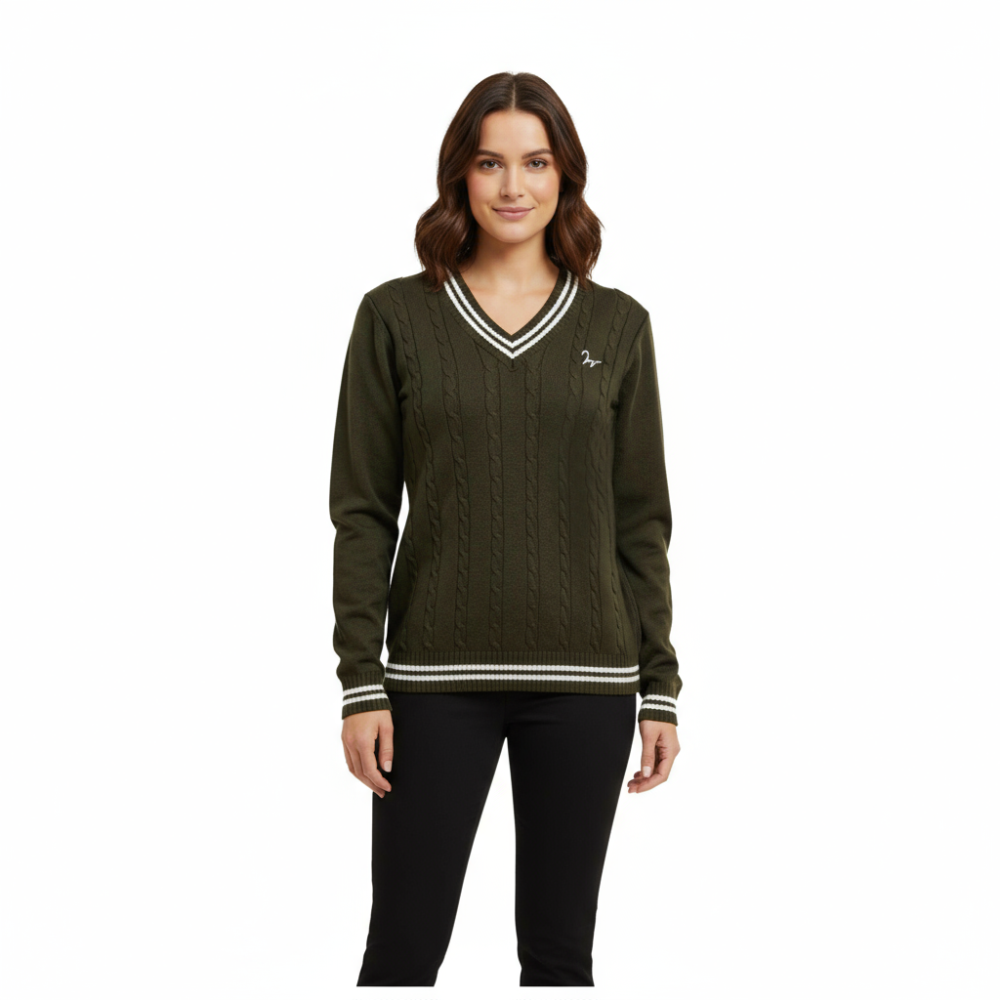 Isabell Werth pullover Zopf oliv ecru