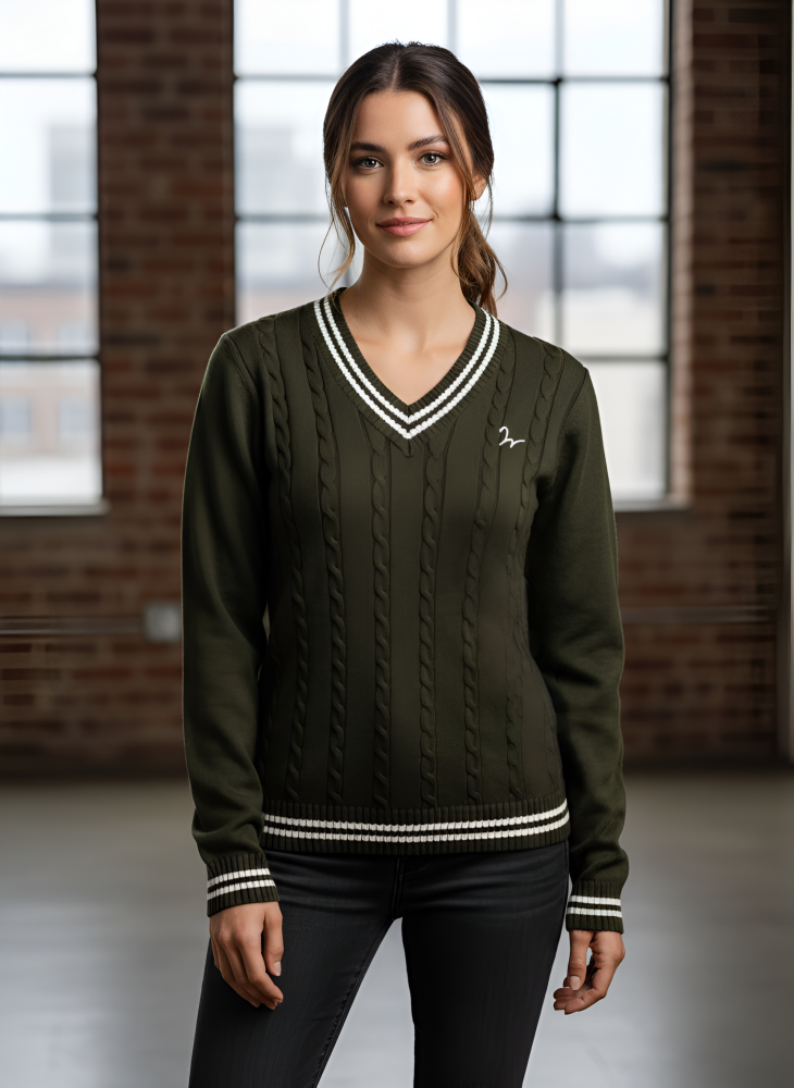 Isabell Werth pullover Zopf oliv ecru