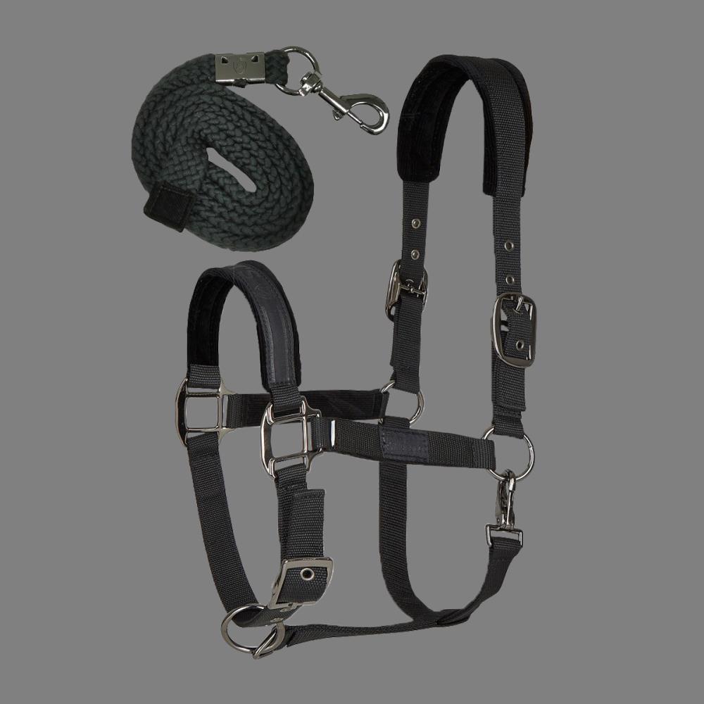 Tim´s Halfter Set mit Führstrick (Karabiner) schwarz-Cob