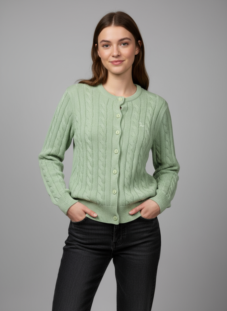 Isabell Werth Damen Cardigan Zopf grün
