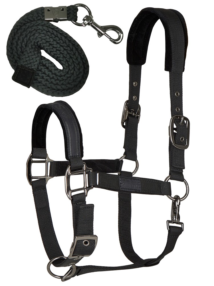 Tim´s Halfter Set mit Führstrick (Karabiner) schwarz-Cob