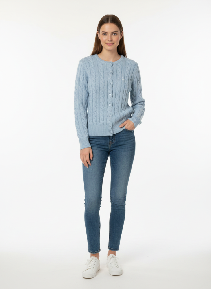 Isabell Werth Damen Cardigan Zopf hellblau