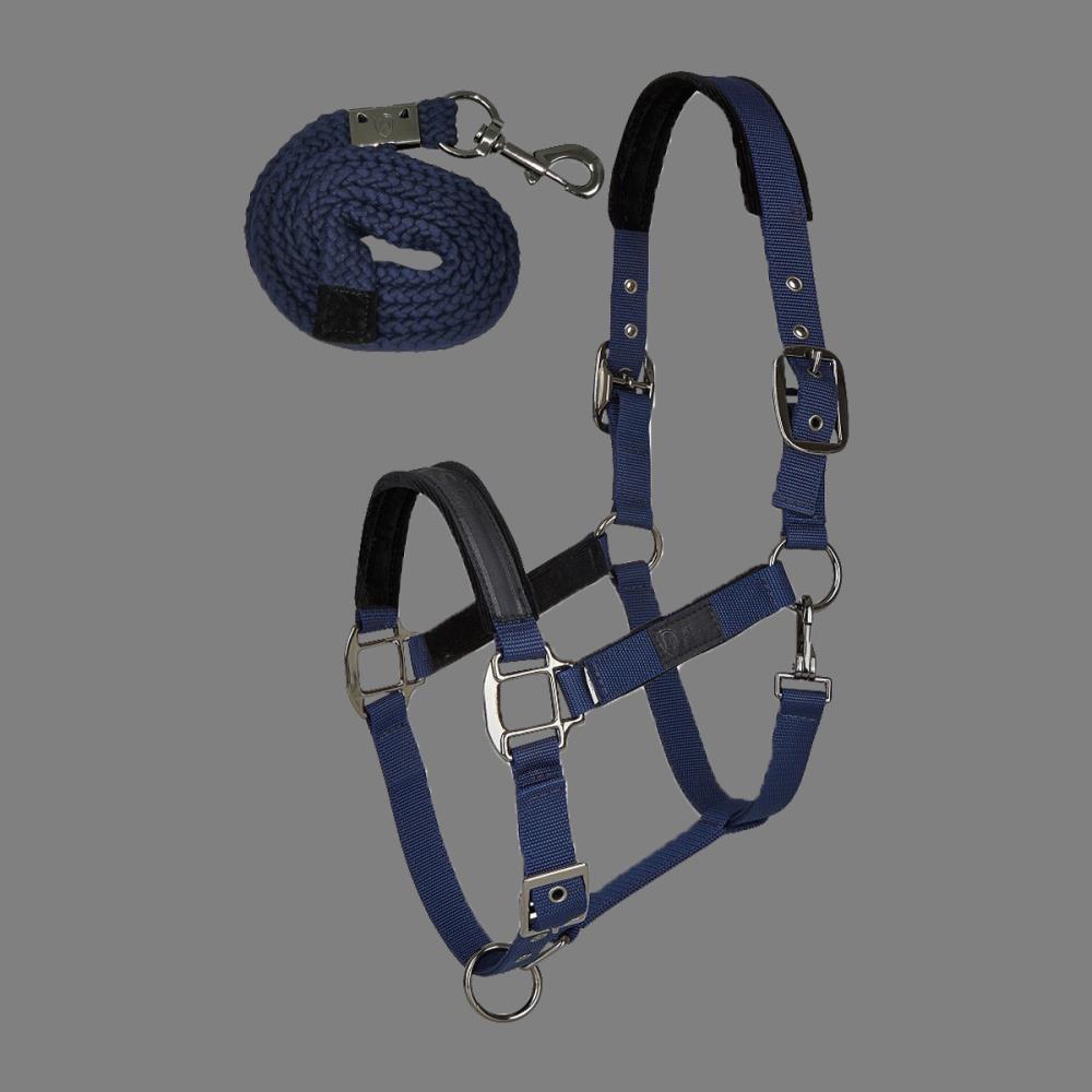Tim´s Halfter Set mit Führstrick (Karabiner) navy-Cob