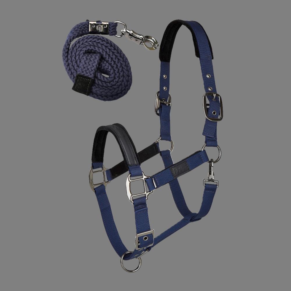 Tim´s Halfter Set mit Führstrick (Panikhaken) navy-Cob